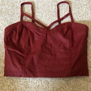 Faux red leather crop top